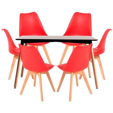 Conjuntos de mesa y sillas - Conjunto Mesa Tower Rectangular 120 x 80 cm Negra y Pack 6 Sillas Synk Basic - Rojo