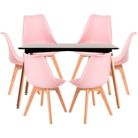 Conjuntos de mesa y sillas - Conjunto Mesa Tower Rectangular 120 x 80 cm Negra y Pack 6 Sillas Synk Basic - Rosa