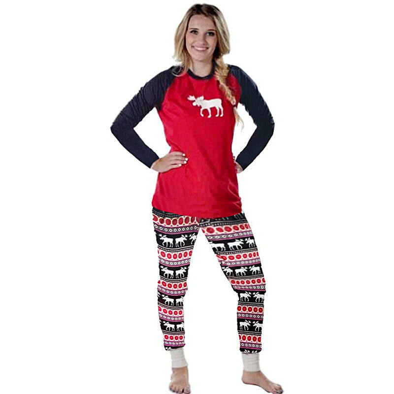 

Conjuntos de pijamas de mujer de la familia de Navidad Ciervos con estampado de nieve Pantalones superiores de manga larga Ropa de dormir Trajes de