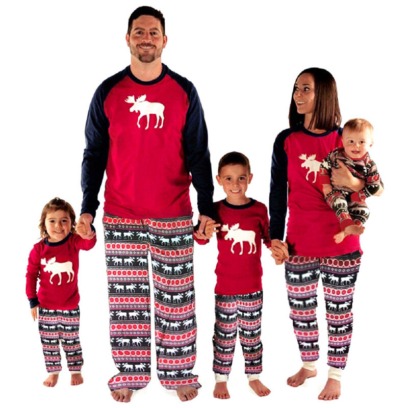 

Conjuntos de pijamas para niños lindos de la familia navideña, pantalones de manga larga con estampado de nieve de ciervo, ropa de dormir, trajes