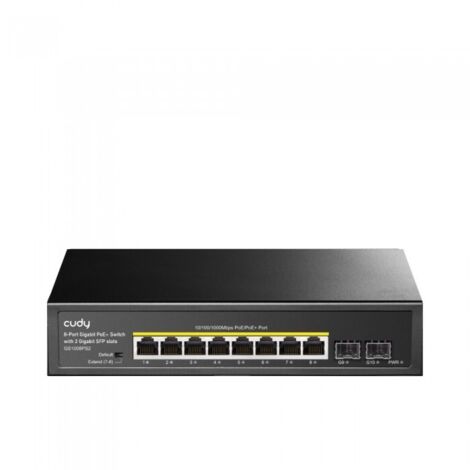 Conmutador CUDY GS1008PS2 de 8 puertos Gigabit PoE+ de 120 W y 2 puertos SFP