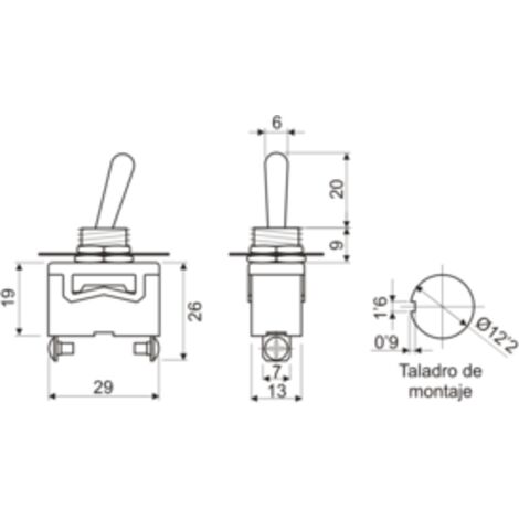 Conmutador Palanca Unipolar 2 Posiciones 10A/250Vac ON-ON  6190A  11.463.C