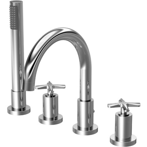 Connect 4 Tap Hole Bath Shower Mixer Tap with Crosshead Handles & Shower Kit - Chrome - Balterley