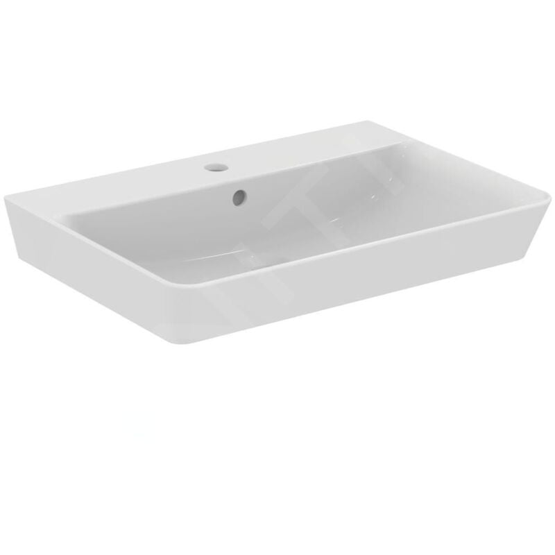Ideal Standard - Connect Air - Lavabo Cube 650x460x160 mm, avec déversoir, ouverture pour mitigeur, avec Ideal Plus, blanc E0297MA
