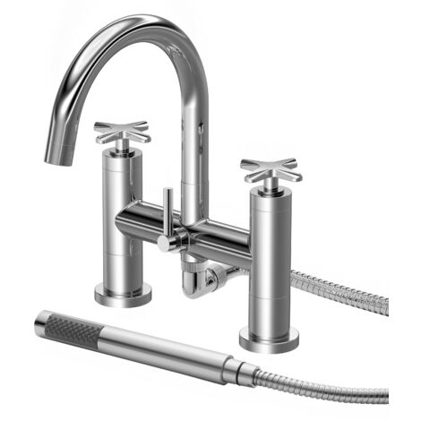 Connect Bath Shower Mixer Tap with Crosshead Handles and Shower Kit - Chrome - Balterley