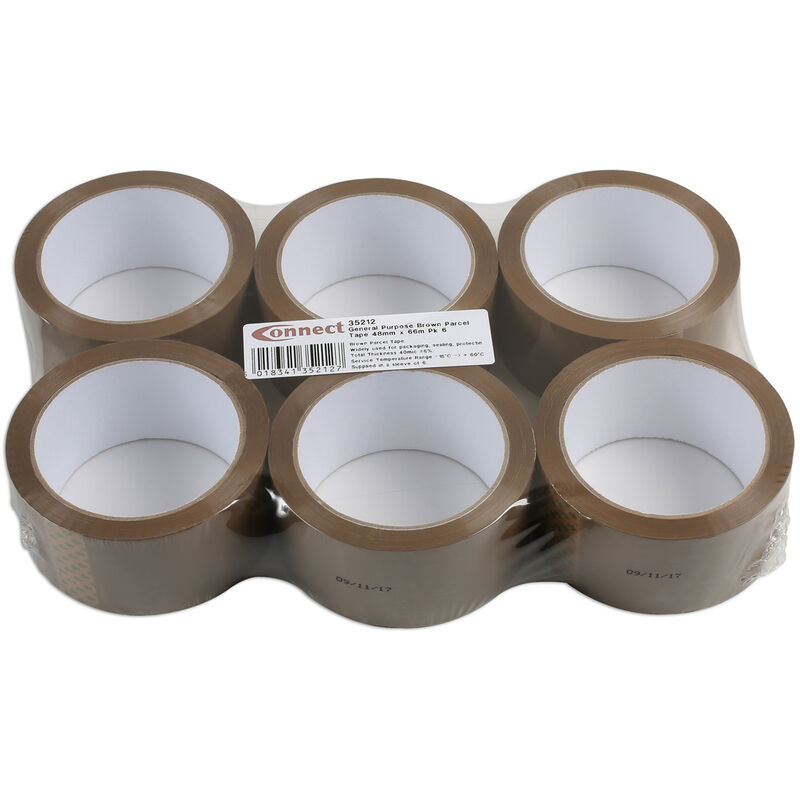 Connect - General Purpose Brown Parcel Tape 48mm x 66m 6pc 35212