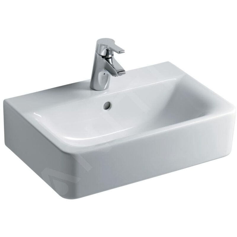 Ideal Standard - Connect Space - Lavabo Cube 550x375x175 mm, avec déversoir, ouverture pour mitigeur, avec Ideal Plus, blanc
