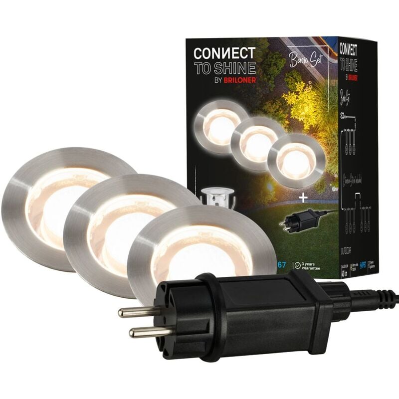 Briloner - connect to shine Kit de d marrage Kebony avec 3 spots led encastrables au sol, IP67