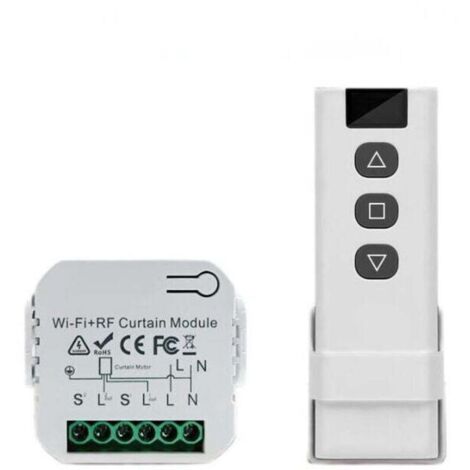 Connected roller shutter module with radio remote control, percentage-based roller shutter adjustment, compatible with Alexa and Google Home, remote control, radio transmitter, wall relay