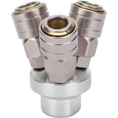 Connecteur 3 Voies, Coupleur Rapide Pneumatique, Connecteur Femelle 3 Voies, Coupleur Pneumatique Autobloquant chromé G1/4 C, Raccords de Tuyau à Connexion Rapide