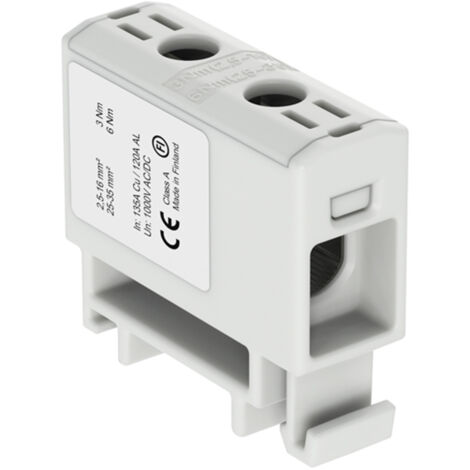 Connecteur alu cuivre 2,5 à 35mm² – 1000V AC/DC – Fixation rail DIN – Fabriqué en Finlande pour connexion durable