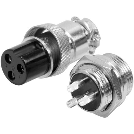 Connecteur aviation mâle/femelle GX16-3 broches avec écrou de retenue rond pour câble.