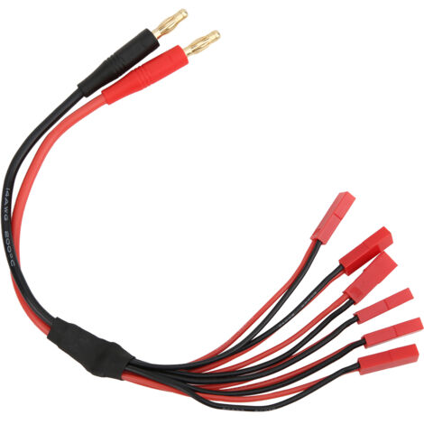 Connecteur Banane 4.0mm vers JST Femelle 6 Broches, Câble de Connexion 20CM pour Chargeur Imax B6 B6AC, Noir+Rouge
