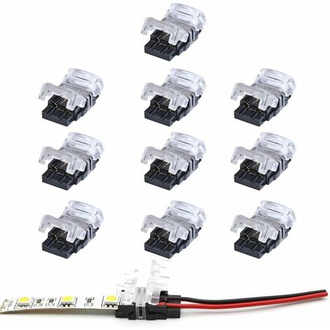 Connecteur bande led 2 broches,Lot de 10 Connecteurs de Ruban LED à 2 Broches pour Bande LED SMD 5050/3528 Couleur Unique Imperméable et Non-Imperméable de 10mm