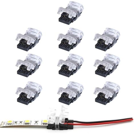 ERSANDY Connecteur bande led 2 broches,Lot de 10 Connecteurs de Ruban LED à 2 Broches pour Bande LED SMD 5050/3528 Couleur Unique Imperméable et Non-Imperméable de 10mm