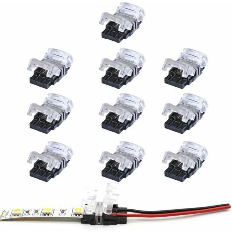 Connecteur bande led 2 broches,Lot de 10 Connecteurs de Ruban LED à 2 Broches pour Bande LED SMD 5050/3528 Couleur Unique Imperméable et Non-Imperméable de 10mm