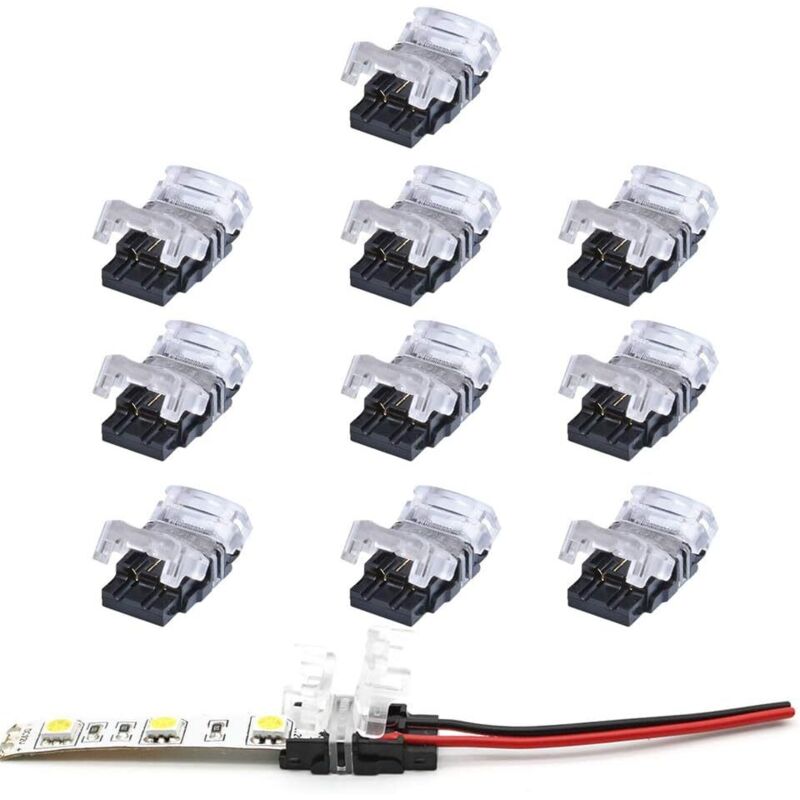 Ersandy - Connecteur bande led 2 broches,Lot de 10 Connecteurs de Ruban led à 2 Broches pour Bande led smd 5050/3528 Couleur Unique Imperméable et