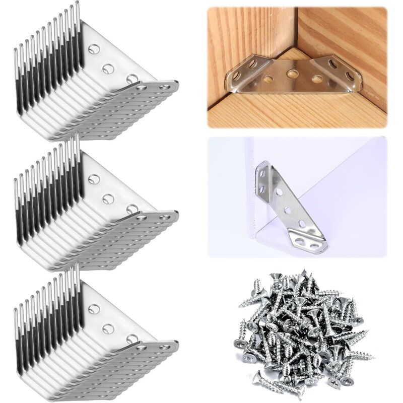 Lot de 40 connecteurs d’angle en acier inoxydable avec pare-chocs de sécurité – Meubles et coins