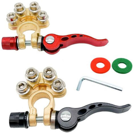 Connecteur de Borne de Batterie de Voiture à Dégagement Rapide Positif et Négatif Battery Terminal - 2 Pièces Cosse Batterie pour Voitures, Camions, Autobus - rouge et noir