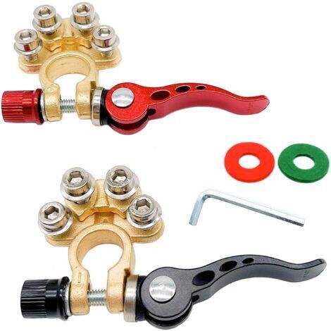 Connecteur de Borne de Batterie de Voiture à Dégagement Rapide Positif et Négatif Battery Terminal - 2 Pièces Cosse Batterie pour Voitures, Camions, Autobus - rouge et noir