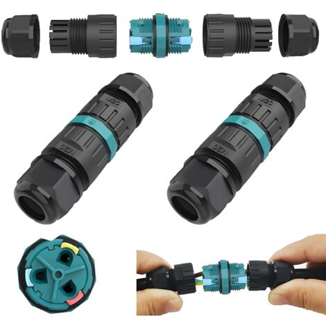 Connecteur de câble extérieur de boîte de jonction étanche, CTRICALVER Connexion de câble extérieur de Manchon étanche IP68 pour Un A.W.G: 20-13, pour câbles d'amarrage 2 broches / 3 broches(2pcs)