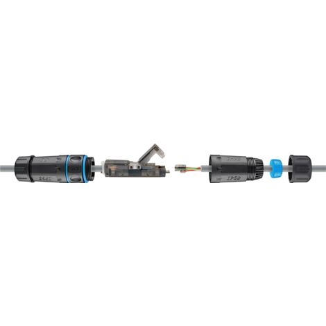 Connecteur de Câble Réseau Extérieur (IP68), CAT 6A UTP non Blindé, étanche à la poussière et à l'eau, bloc de jonction pour montage IDC (sans outil).