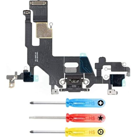 Connecteur de Charge Compatible avec iPhone 11 2019 - Dock Connector - Câble Nappe de Rechange - avec Jack Audio/Microphone/Antenne Remplacement - Incl. Tournevis - Noir