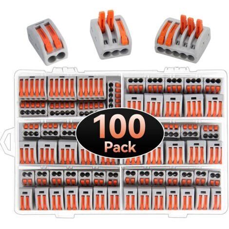 Connecteur de Fil Compact, 100pcs Connecteurs Electrique, Terminaux d'écrou de Levier, Bornes de Connexion Automatique avec 50pcs 3-Trous, 40pcs 2-Trous,10pcs 5-Trous