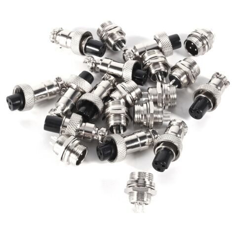Connecteur de prise métallique GX12 à 3 broches, connecteur de fil de panneau ferme, compact, stable, 10 jeux professionnels résistants à l'usure pour équipement mécanique de technicien