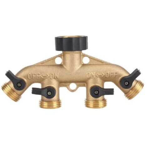 Connecteur de robinet de dérivation de tuyau à 4 voies en laiton de 3/4 po pour l'irrigation du jardin