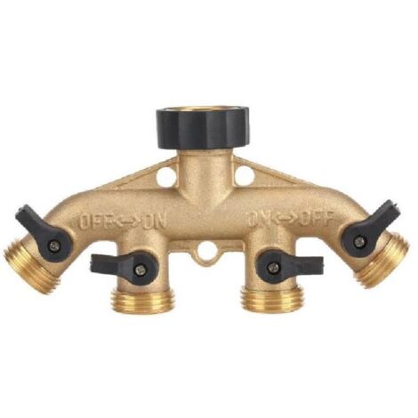 Connecteur de robinet de dérivation de tuyau à 4 voies en laiton de 3/4 po pour l'irrigation du jardin