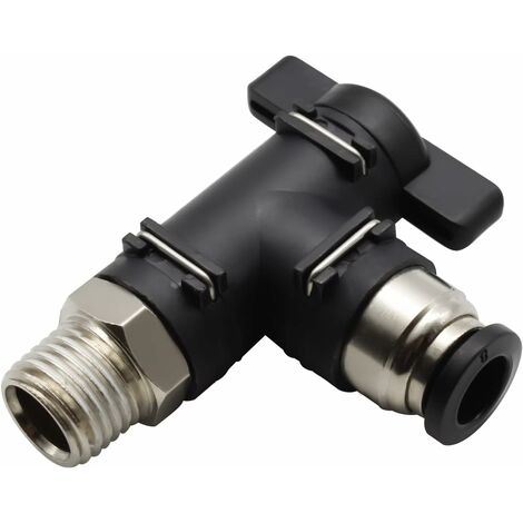 Connecteur de Tuyau D'air de 8mm et Filetage de 1/4" Pouce, Connecteur Pneumatique, Valve de Contrôle de Débit D'air à Angle Droit Noir, Peut Être Utilisée Pour Contrôler le gaz de Pipeline