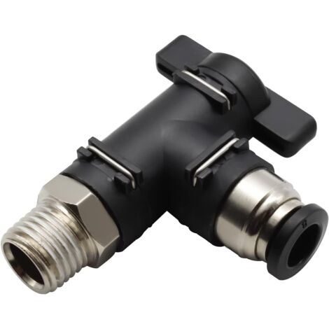 Connecteur de Tuyau D'air de 8mm et Filetage de 1/4" Pouce, Connecteur Pneumatique, Valve de Contrôle de Débit D'air à Angle Droit Noir, Peut Être Utilisée Pour Contrôler le gaz de Pipeline