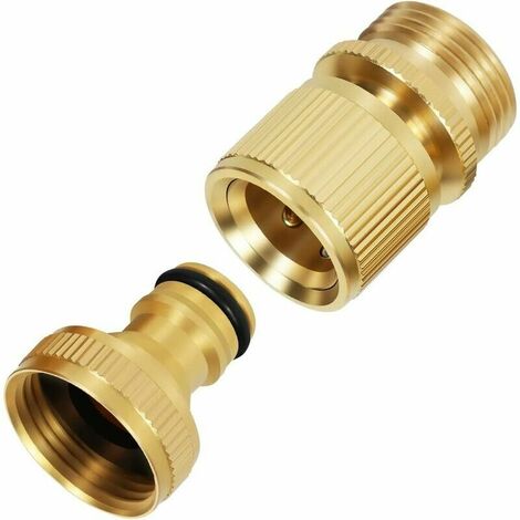 Connecteur de tuyau d'arrosage femelle en laiton 3/4" et connecteur de robinet fileté mâle en laiton Adaptateur de robinet fileté à coupleur rapide (2 pièces)
