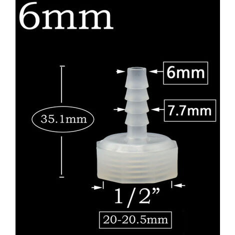 Connecteur de tuyau femelle 1/2 à 4mm 6mm 8mm 10mm 12mm 14mm 16mm 20mm 25mm, adaptateur barbelé 1/4 3/8 1/2 2 pièces,Autre,6mm