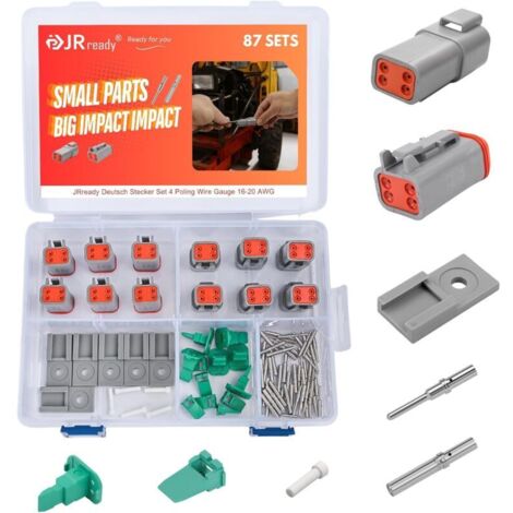 Connecteur Deutsch 4 broches Gris IP68 Étanche DT Connecteur Set 6 Sets Avec kit Terminal Deutsch Wire Gauge 16-20 AWG pour Voiture, Motos, Camions, Bateaux