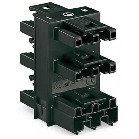 Connecteur distribution Wago 3 Voies 1 Entrée Femelle et 5 Sorties Mâle Noir