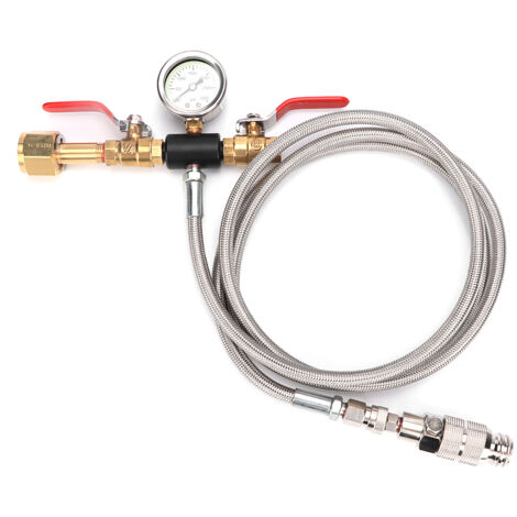 Connecteur Double Valve pour Remplissage CO2, Adaptateur Flexible 1.8m avec Manomètre Compatible Sodastream (W21.8-14)