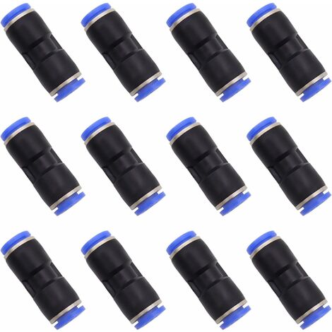 Connecteur Droit Pneumatique en Plastique et Cuivre Raccord Rapide Air Push Connecteur à Poussoir Droit Raccords Connecter Rapides de Tuyau pour Tube de Diamètre de 8mm,Irisfr,12Pcs