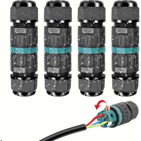 Connecteur électrique étanche IP68 – Raccord de câble 3 fils pour environnements humides – Boîte de dérivation extérieure – Lot de 4