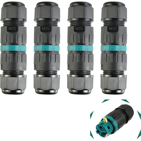 Connecteur Électrique Étanches IP68 3 pôles Connecteur de câble diamètre de câble 5-12mm (4 pcs)