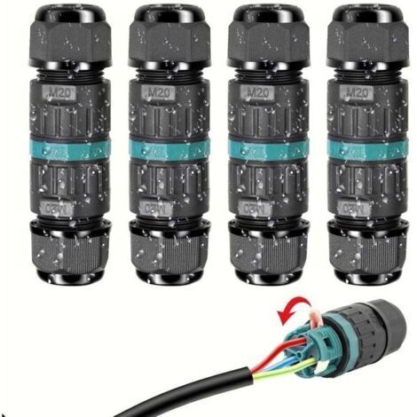 Connecteur Électrique Étanches IP68 - Raccord de Cable 3 Fils Domino Boîte de Derivation Éxterieur, pour Câble Ø 5 à 12 mm (4 Pcs)