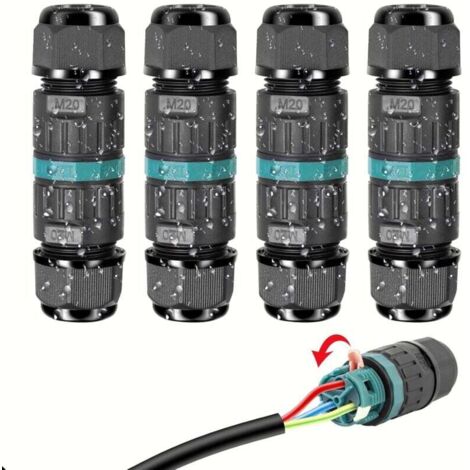 Connecteur Électrique Étanches IP68 - Raccord de Cable 3 Fils Domino Boîte de Derivation Éxterieur, pour Câble Ø 5 à 12 mm (4 Pcs)