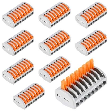 Connecteur Électrique Rapide à 10 Pièces, Bornes Conductrices en Cuivre Épaissi, Câblage Parallèle 8 Trous, Domino Ignifuge PA/PC -