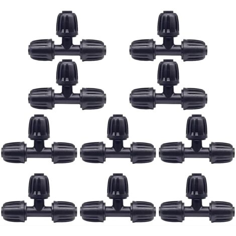 Connecteur En T - Lot De 10 - Plastique - Raccord Tuyau 16mm - Irrigation Goutte À Goutte - Vert Et Noir