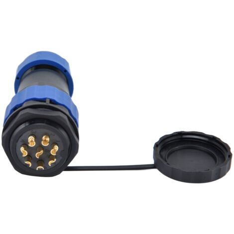 Connecteur étanche IP68 SP28 380V 25A 8 broches, mâle-femelle, avec contre-écrou pour soudure, pour applications électriques industrielles.