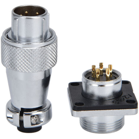 Connecteur étanche WS16 500V aviation mâle/femelle, fiche socle robuste pour applications industrielles électriques.