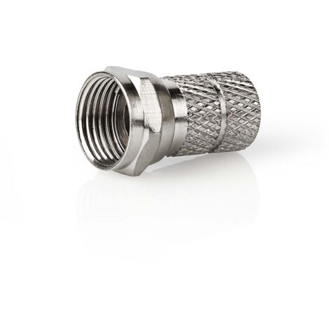 Connecteur f droit male nickele 75 ohm twist on diametre dentree du cable 70 mm alliage de zinc argent 5 pcs boite