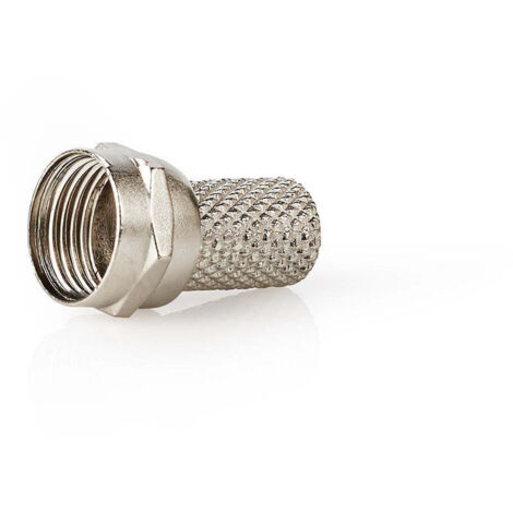 Connecteur f droit male nickele 75 ohm twist on diametre dentree du cable 74 mm alliage de zinc argent 25 pcs sachet en plastique