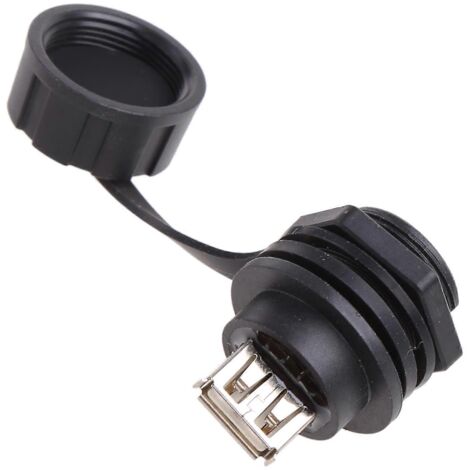 Connecteur femelle USB 2.0 à montage sur panneau, étanche IP67, avec capuchon.